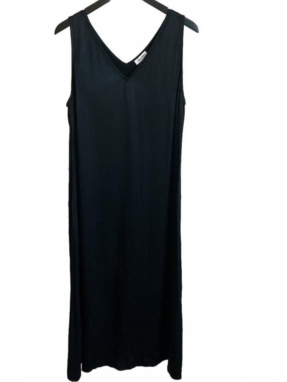 Nordstrom Black Sleeveless V-Neck Satin Midi Dress Size L